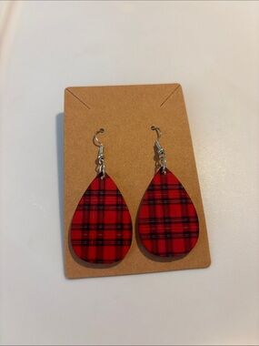 Fashion Jewelry Red Plaid Teardrop Earrings